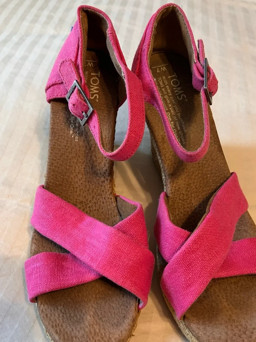 Toms Pink Strappy Wedge Espadrille Sandals